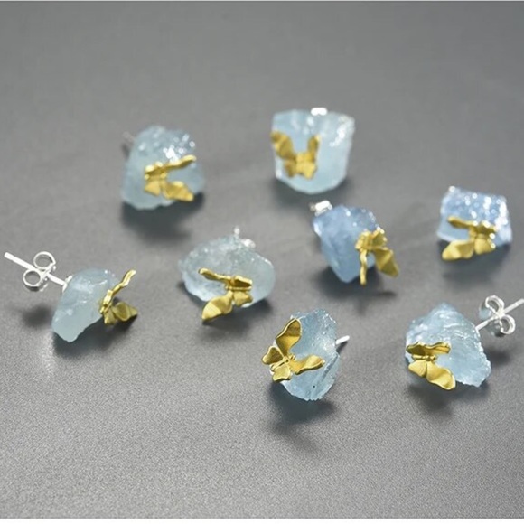 925 Silver Artisan Handmade Natural Aquamarine Butterfly The Zahir Ear… - Picture 11 of 13